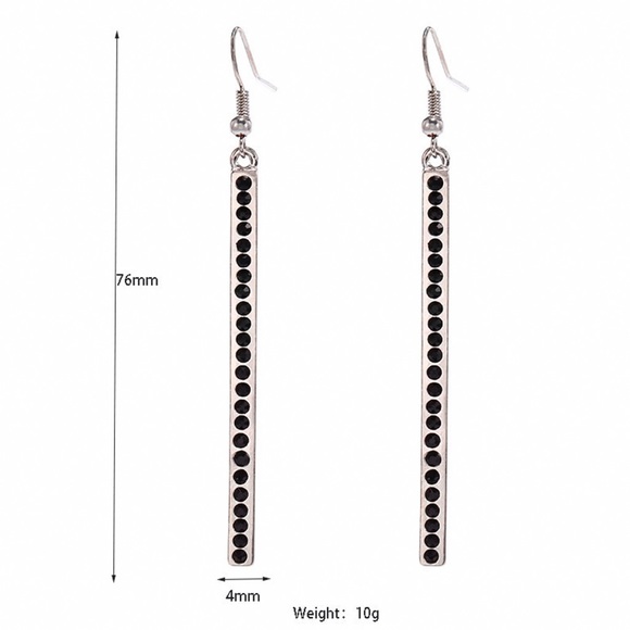 Any 2/$20! Silver Black Crystal Pave Bar Earrings - Picture 6 of 8